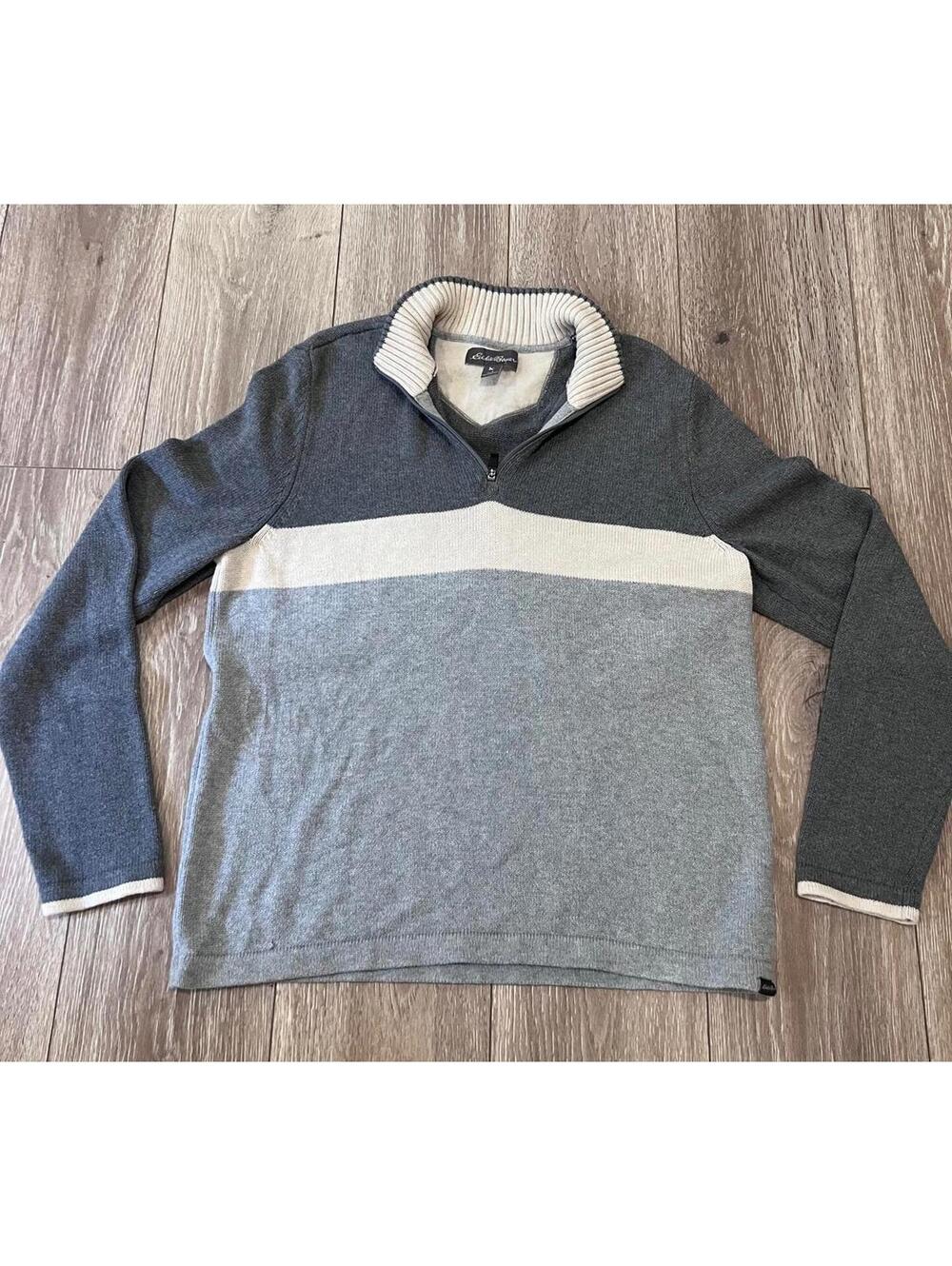Eddie Bauer Men's Gray Color Block Quarter-Zip Sweater Size L